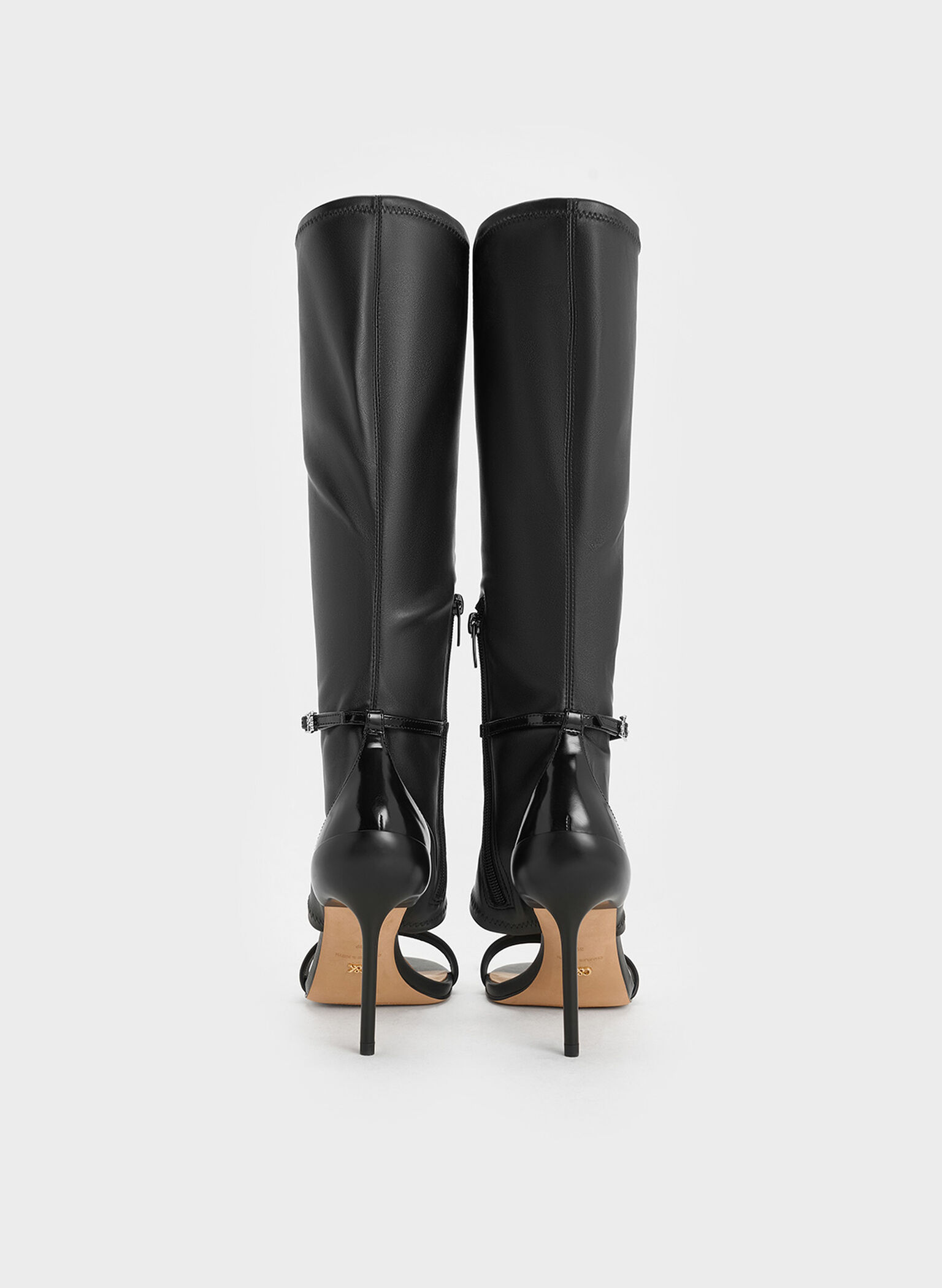 Gabriel Leather Stiletto-Heel Boot Sandals, Black, hi-res