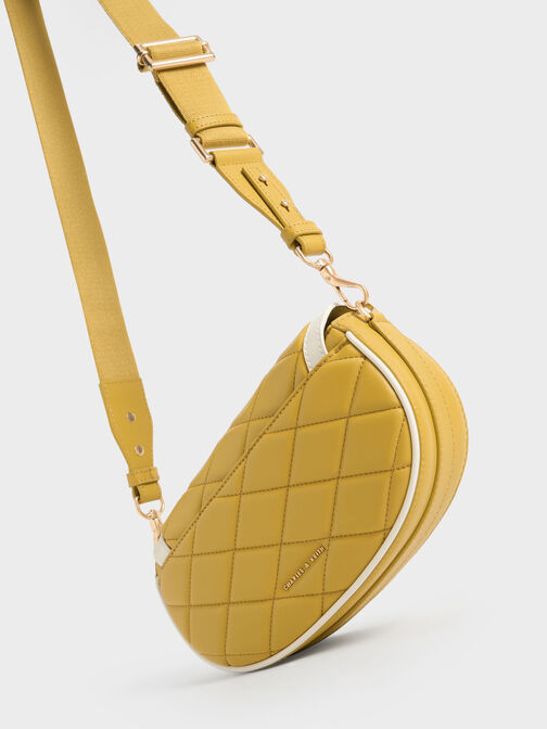 Lillie Curved Chain Handle Bag, Mustard, hi-res