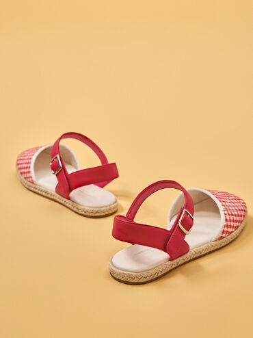 Girls' Gingham Espadrille Flats, Red, hi-res