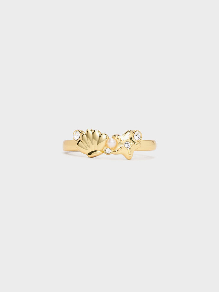 Oceana 施華洛世奇®水晶貝殼戒指, 金色, hi-res