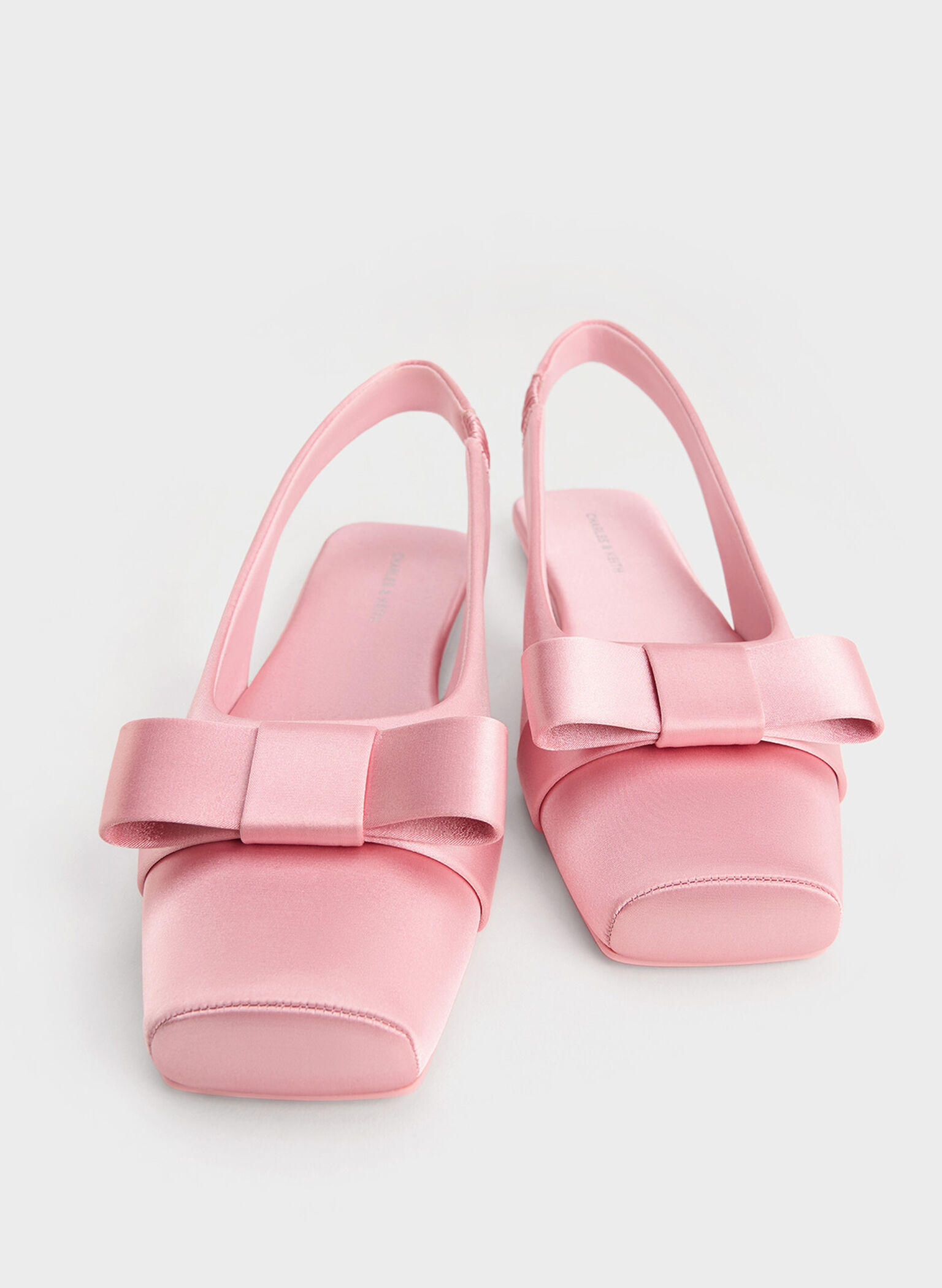 Satin Bow Slingback Ballet Flats, Pink, hi-res