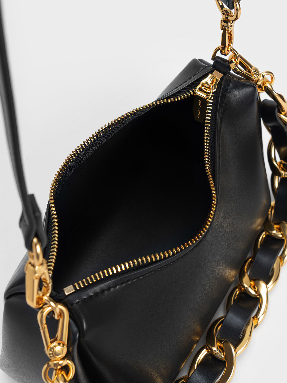 Nezu Chain Handle Hobo Bag, Black, hi-res