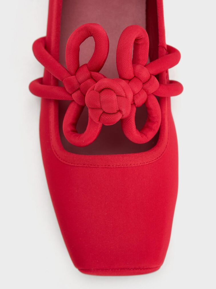 Clover-Knot Mary Jane Flats, Red, hi-res