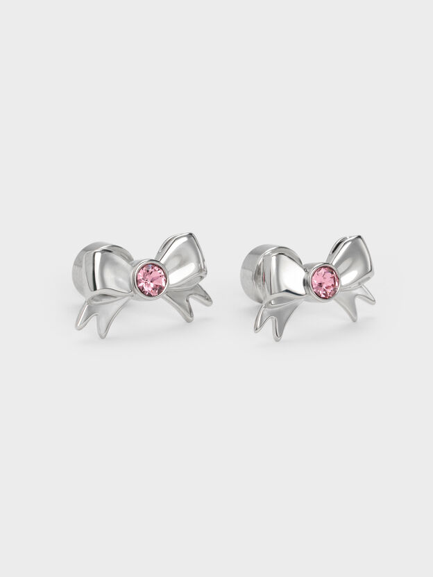 Paige Crystal-Bow Stud Earrings, Pink, hi-res