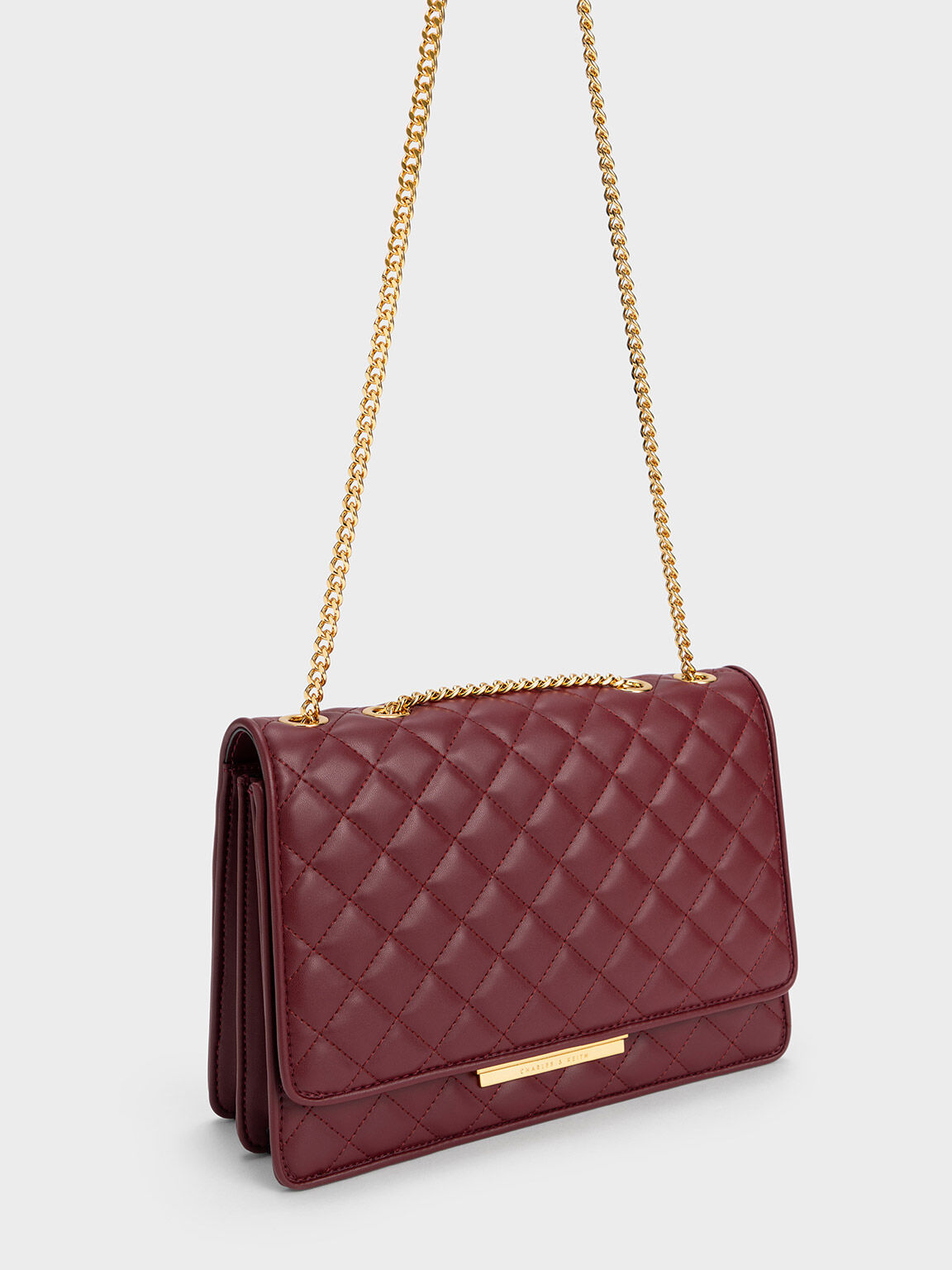 Push-Lock Quilted Crossbody Bag, Burgundy, hi-res