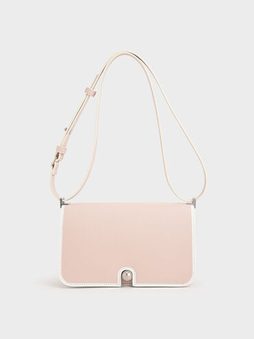 Metallic Push-Lock Shoulder Bag, Light Pink, hi-res