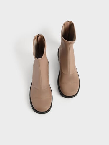 Round Toe Zip-Up Ankle Boots, Camel, hi-res
