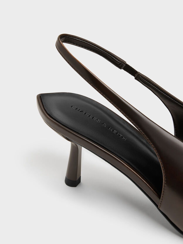 Pointed High-Vamp Slingback Pumps, Dark Brown, hi-res