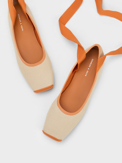 Tie-Around Canvas Ballerina Flats, Orange, hi-res