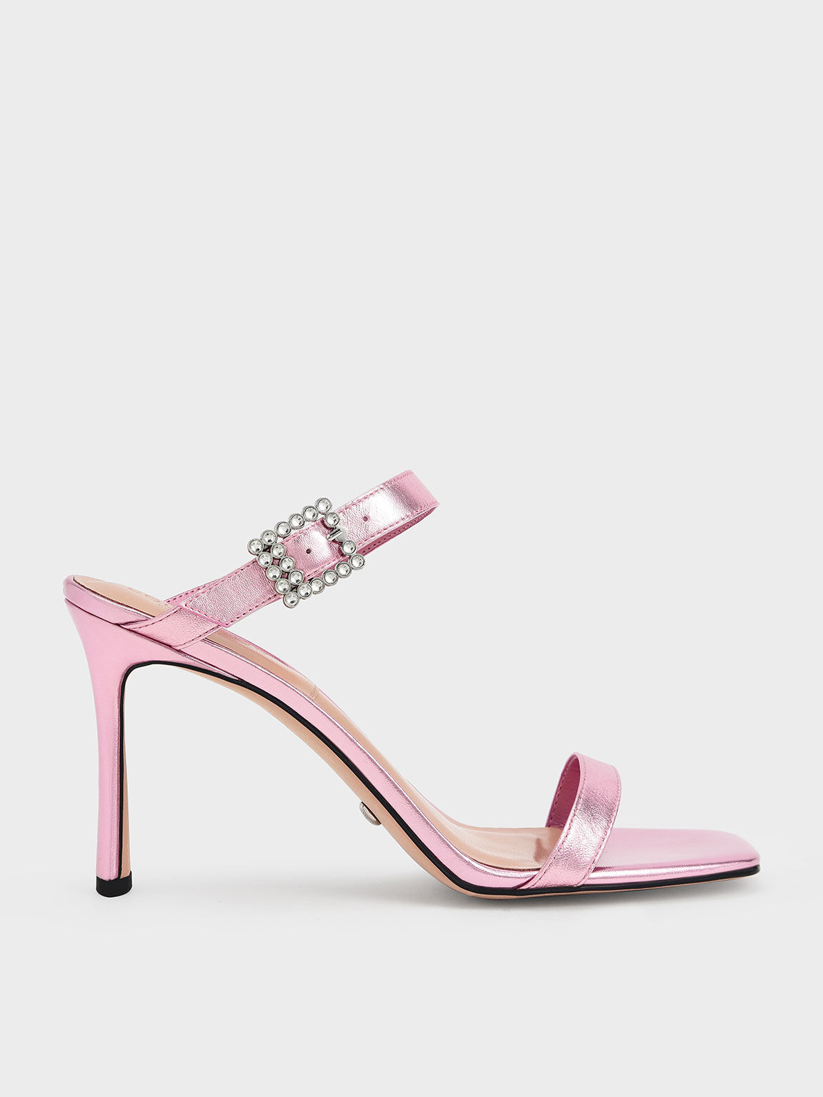 Pink Leather Gem-Embellished Blade Heel 