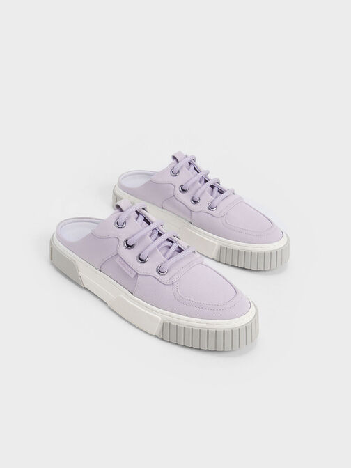 Canvas Panelled Slip-On Sneakers, Lilac, hi-res