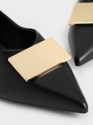 Geometric Accent Ballerinas, Black, hi-res