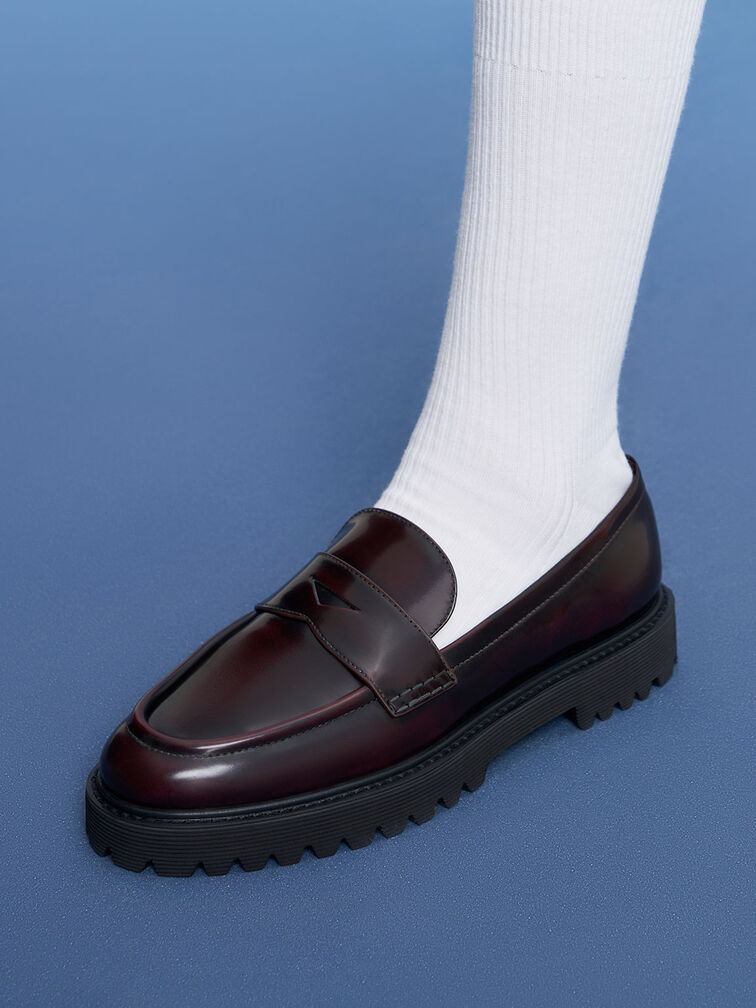 Chunky Penny Loafers, Burgundy, hi-res