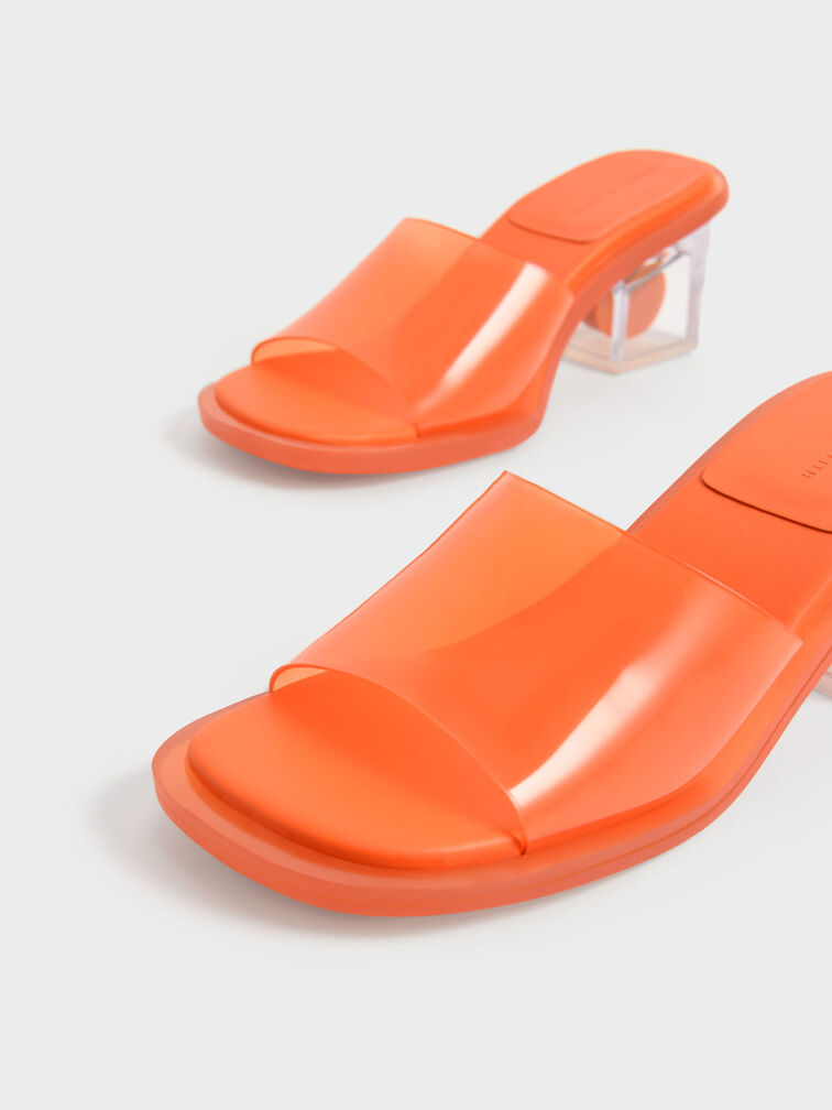 Madison Clear Sculptural Heel Mules, Orange, hi-res