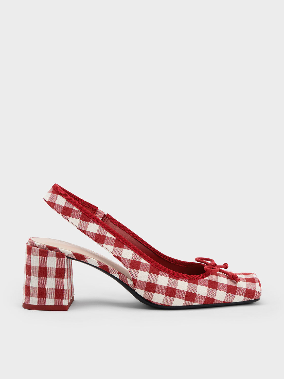 Bow Checkered Slingback Pumps, Multi, hi-res