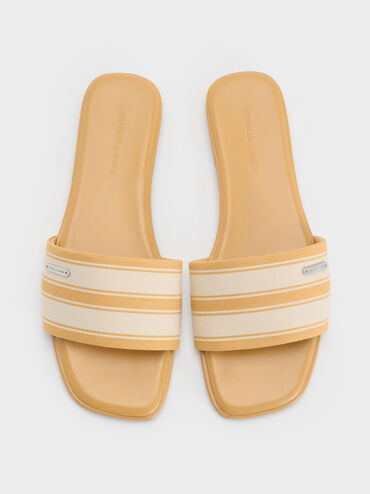 Striped Square-Toe Slide Sandals, Yellow, hi-res