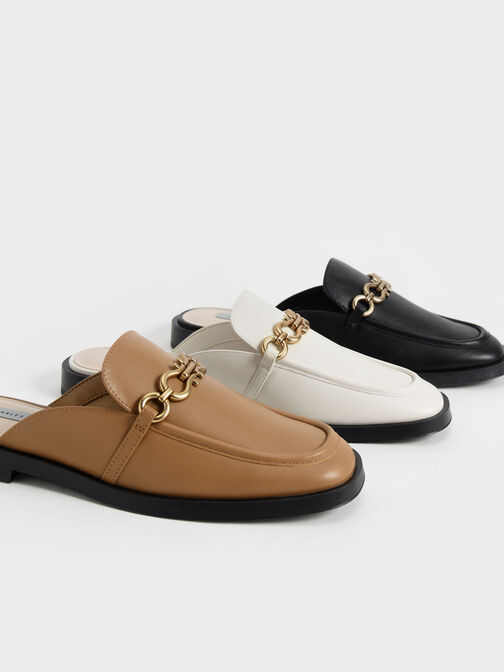 Chain-Embellished Loafer Mules, Chalk, hi-res