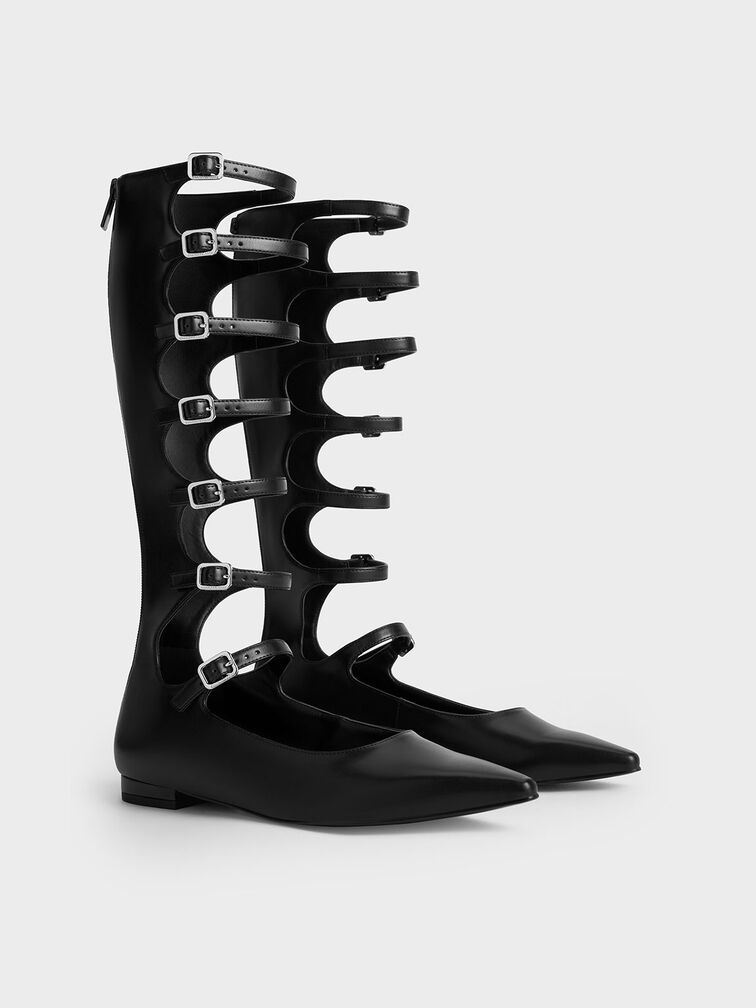 Lyric Gladiator Pointed-Toe Flats, Black, hi-res