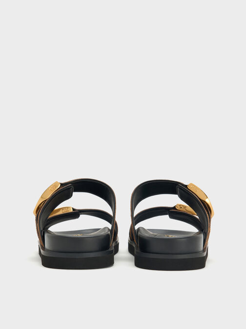 Gabine Leopard-Print Buckled Leather Slides, Animal Print Brown, hi-res