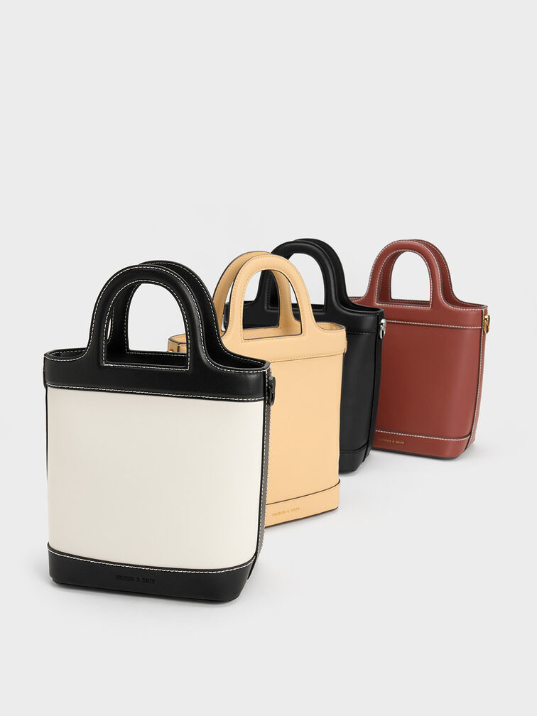 Bolso bombonera Bronte con asa superior, Beige, hi-res