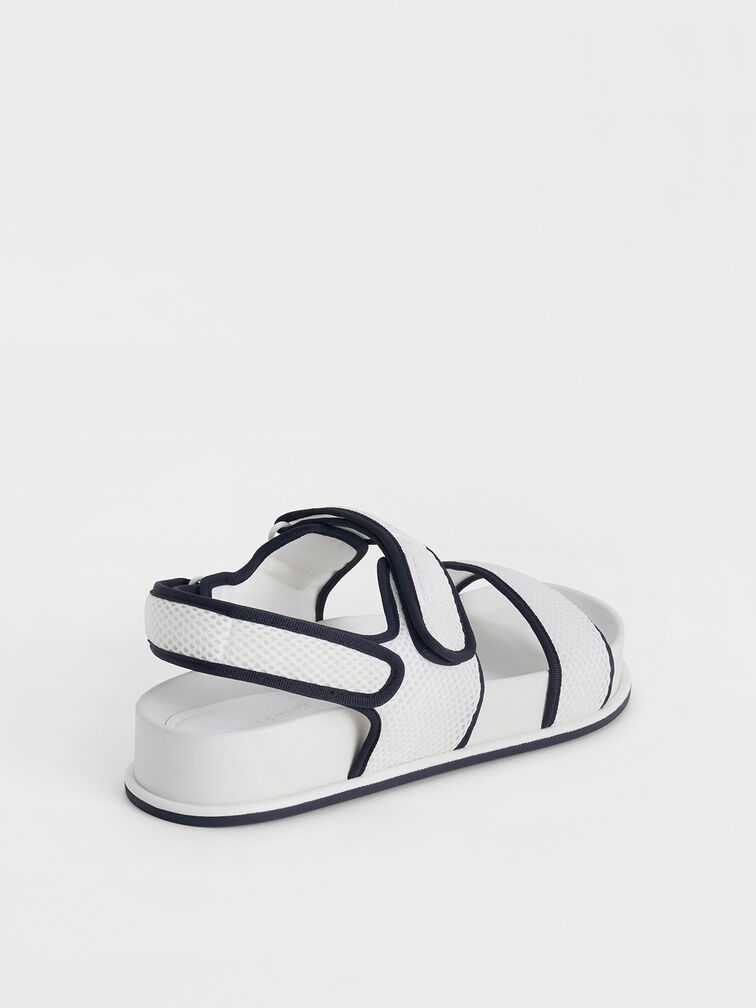 Mesh Contrast-Trim Double-Strap Slingback Sandals, Dark Blue, hi-res