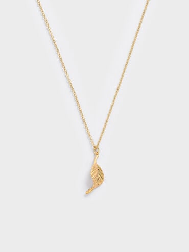 Leaf Pendant Bead Necklace, Brush Gold, hi-res