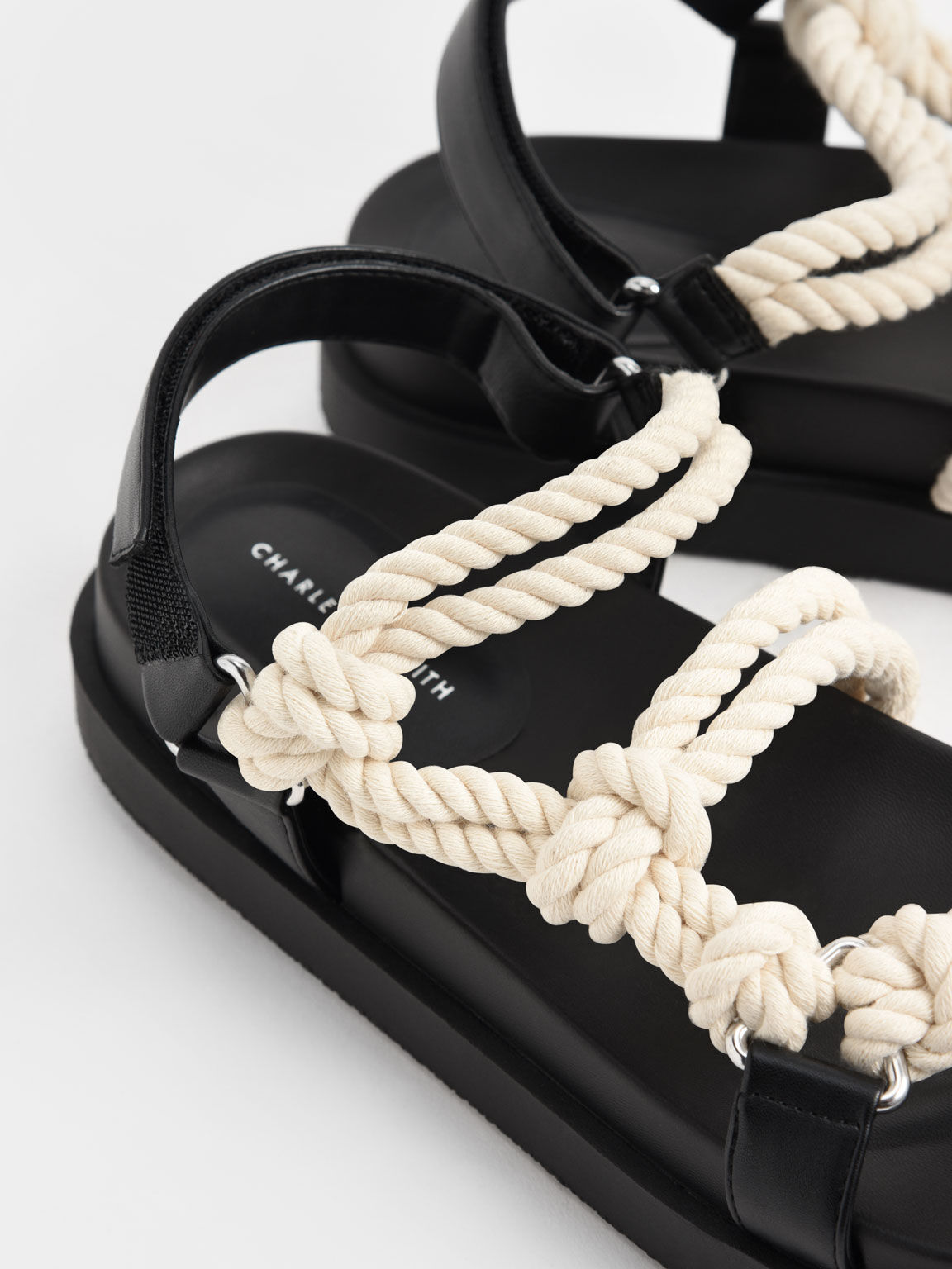 Hope Knotted Rope Sandals, Black, hi-res