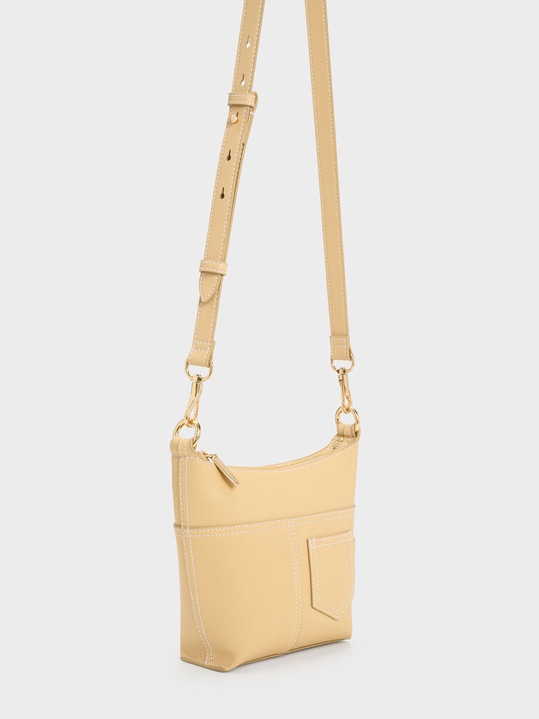 Bolso al hombro Anthea con detalle de puntadas, Beige, hi-res