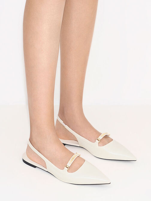 Metallic Bar Accent Slingback Flats, Cream, hi-res