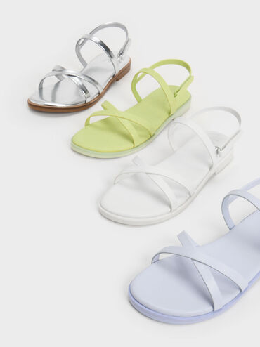 Girls' Crossover Backstrap Sandals, White, hi-res