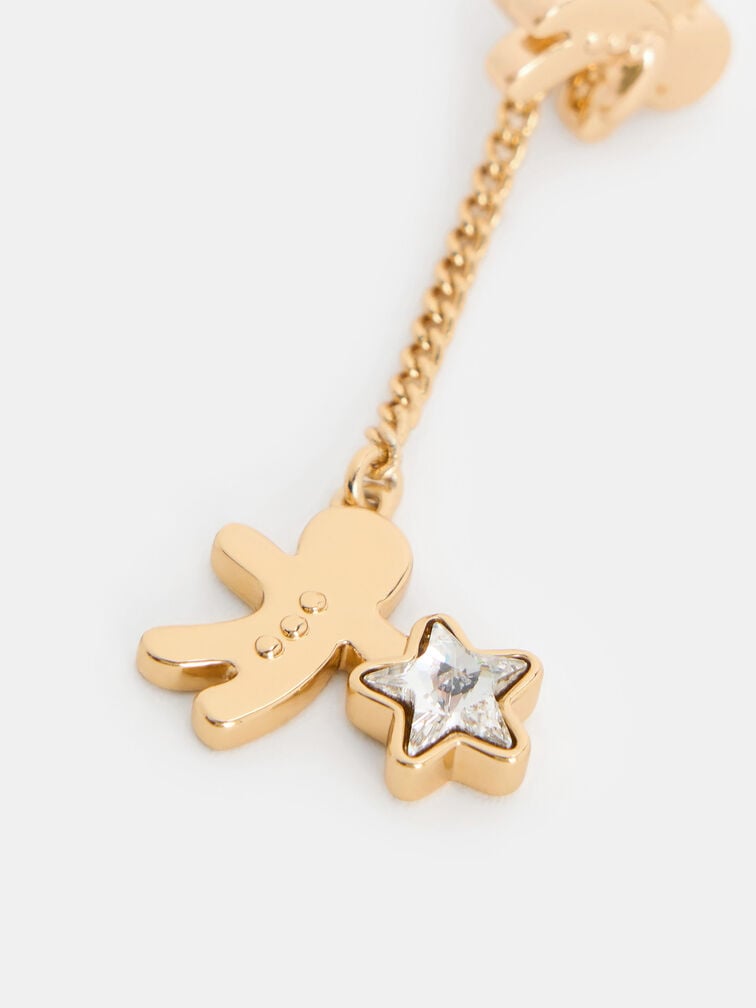 Athalia Gingerbread-Fairy Crystal-Star Drop Earrings, Gold, hi-res