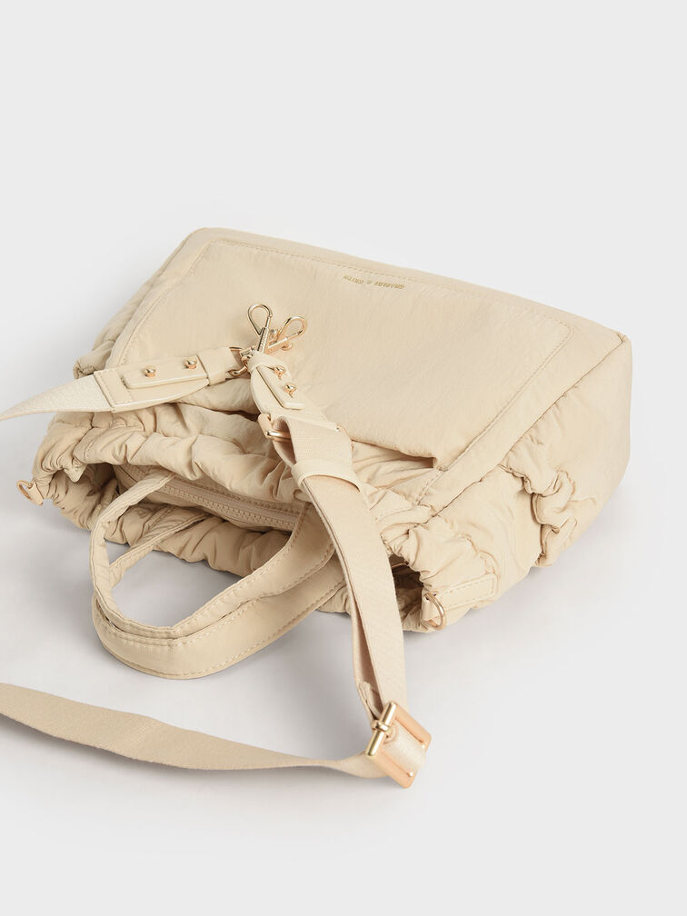 Aspen Ruched Double Handle Tote, Beige, hi-res