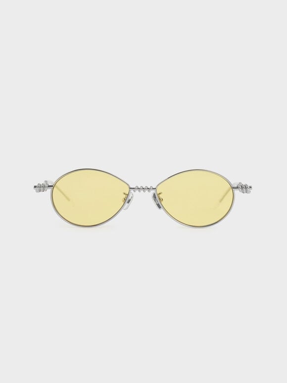 Twine Detail Oval Sunglasses, Yellow, hi-res