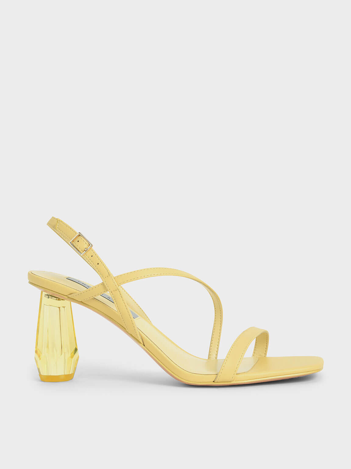 See-Through Sculptural Heel Sandals, Yellow, hi-res