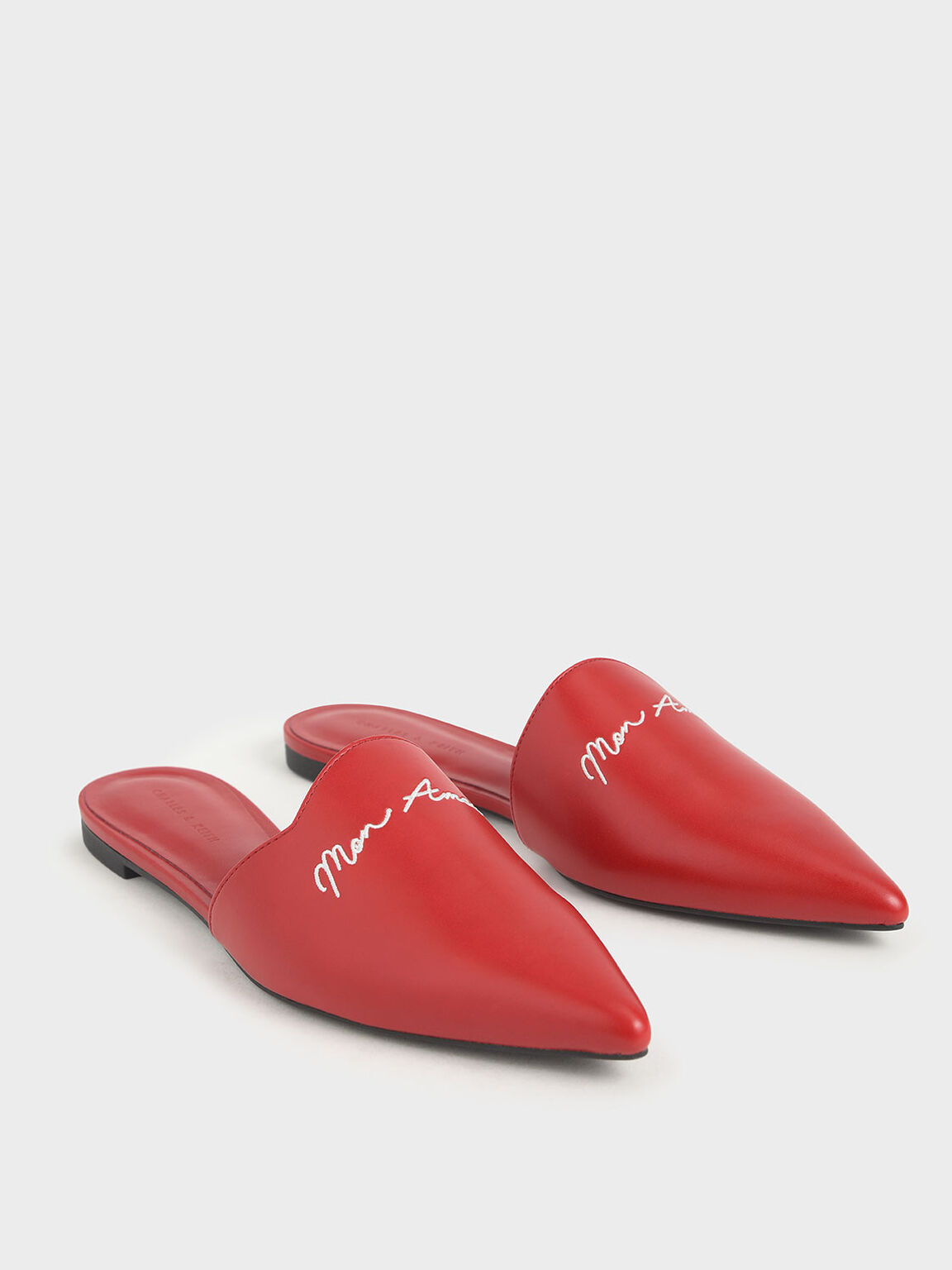 Embroidered Pointed Mules, Red, hi-res