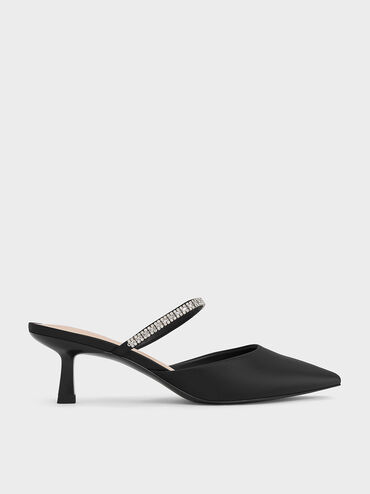 Ambrosia Satin Gem-Embellished Pointed-Toe Mules, Black2, hi-res