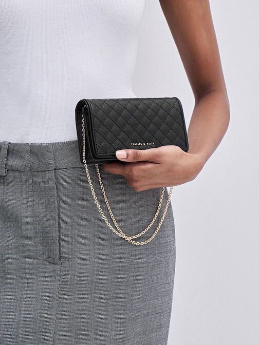 Quilted Pouch, Black, hi-res