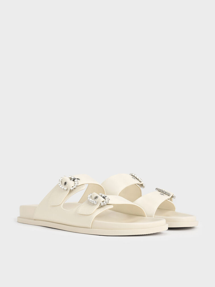 Embellished Buckle Sandals, Chalk, hi-res