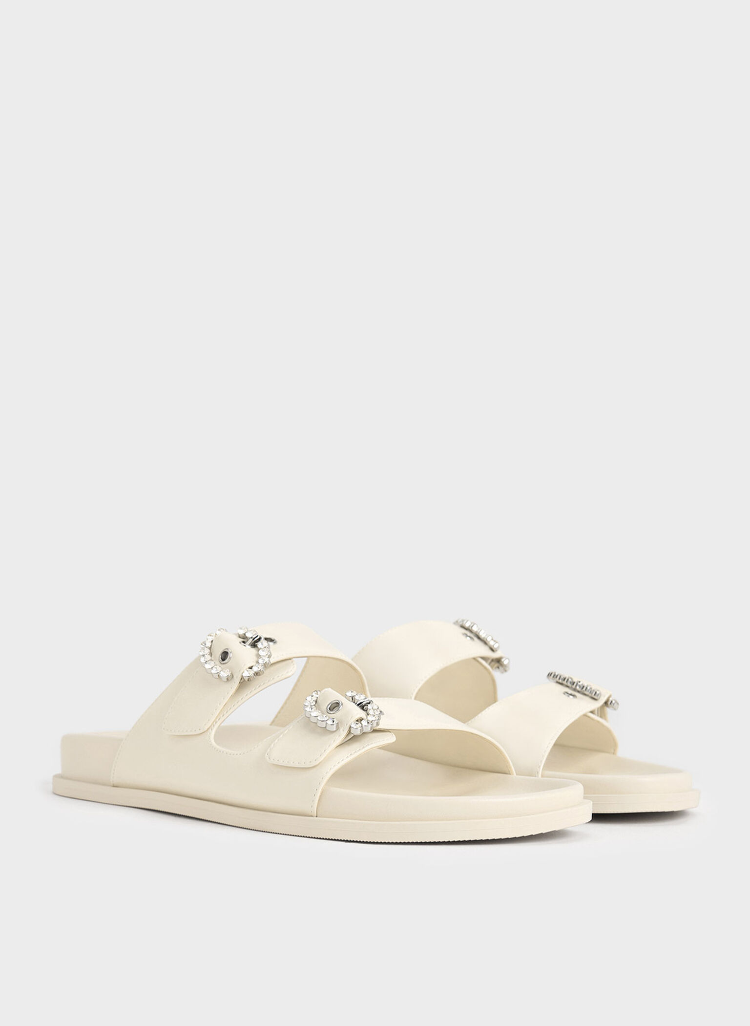 Embellished Buckle Sandals, Chalk, hi-res