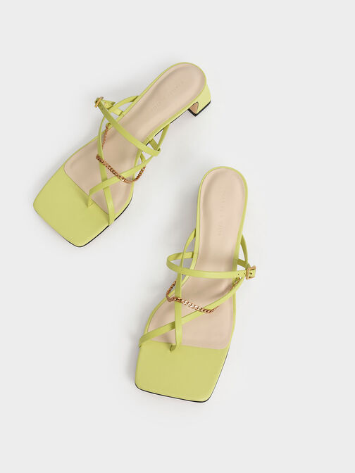 Chain Link Toe-Ring Sandals, Lime, hi-res