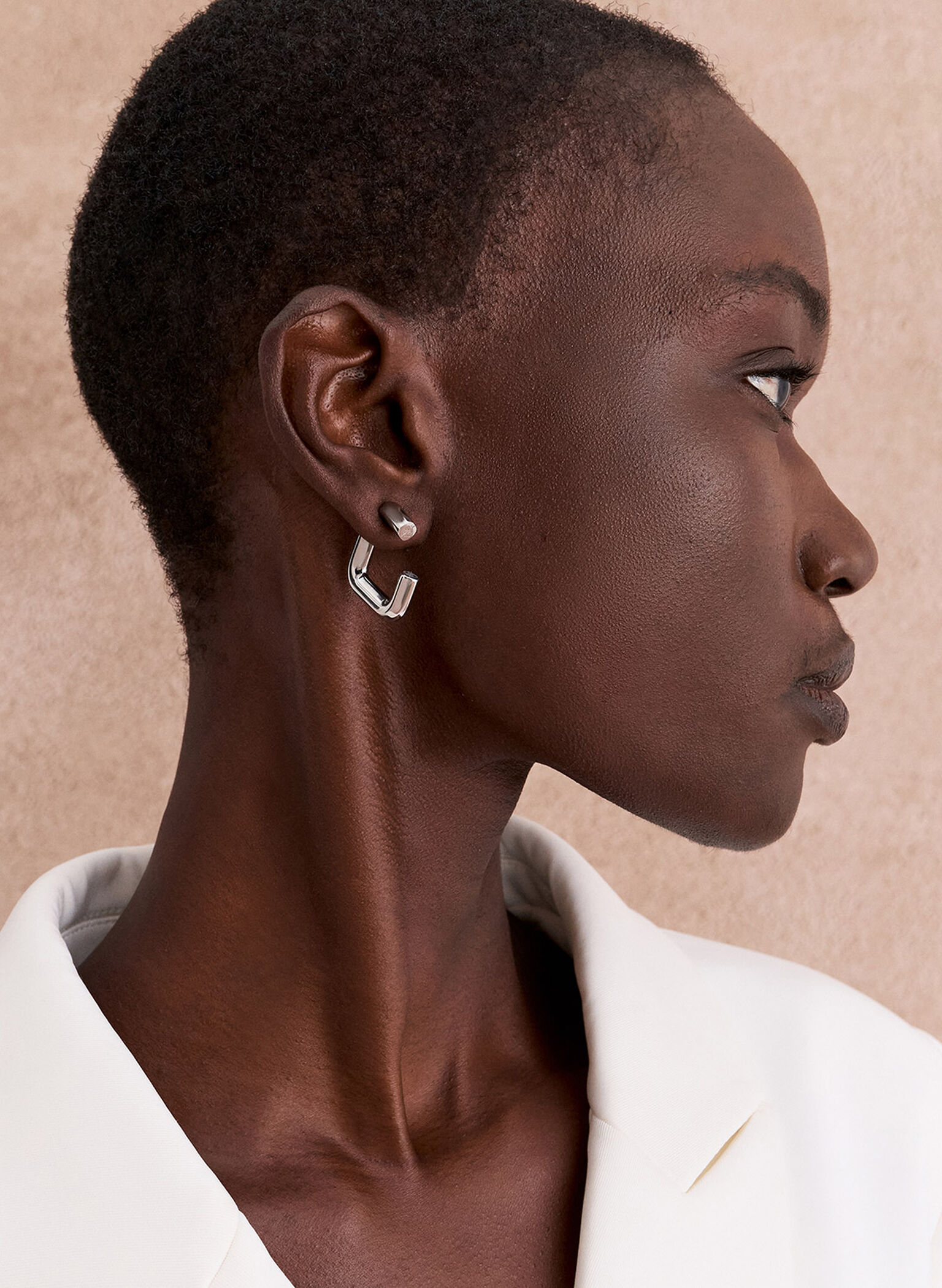 Angular Hoop Earrings, Silver, hi-res