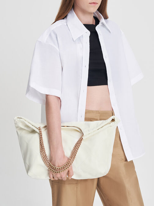 Bolso tote de asa trenzada, Blanco, hi-res