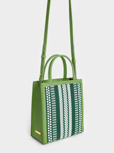 Woven Double Handle Tote Bag, Lime, hi-res