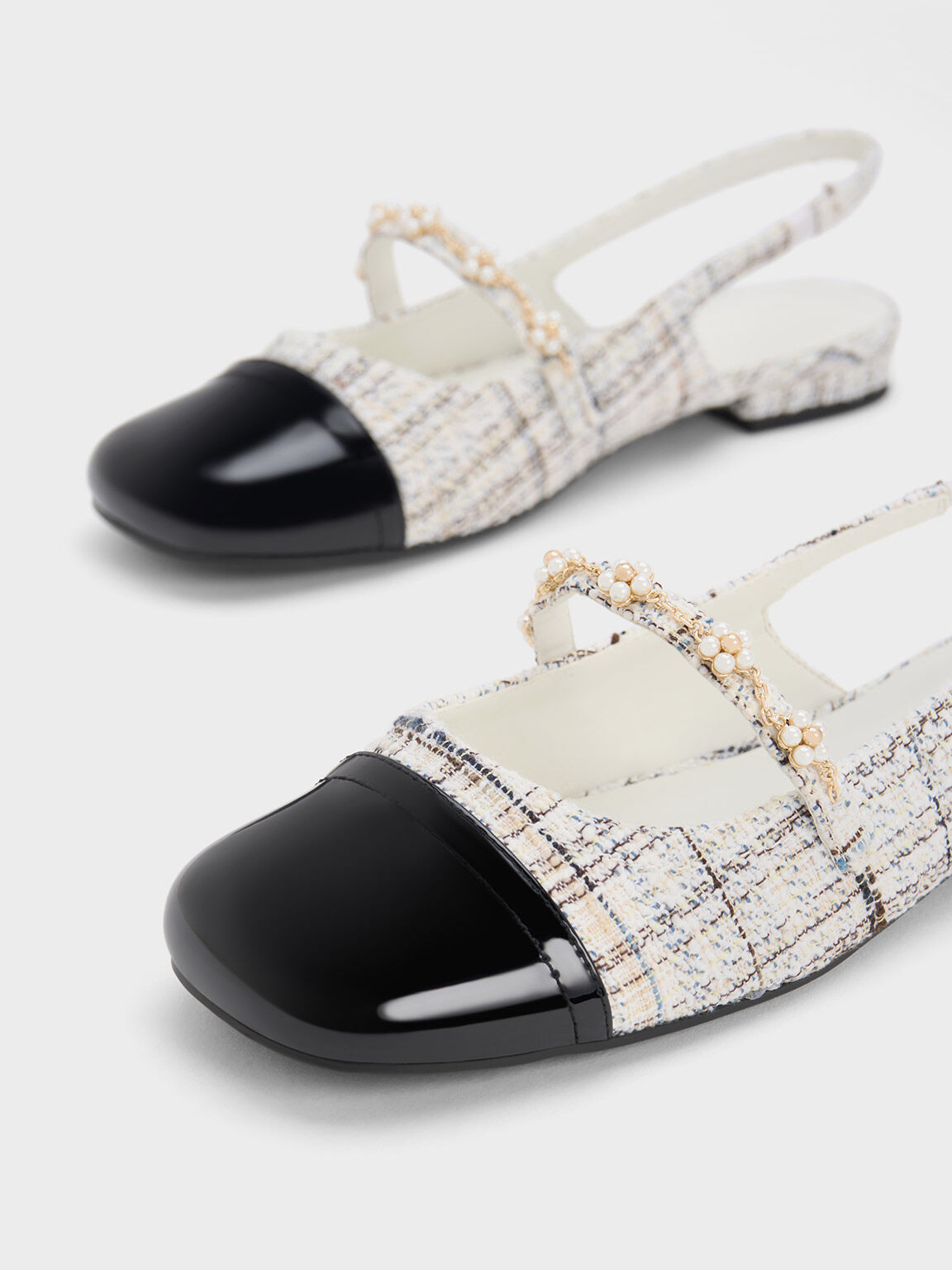 Beaded Flower Tweed Slingback Flats, Multi, hi-res