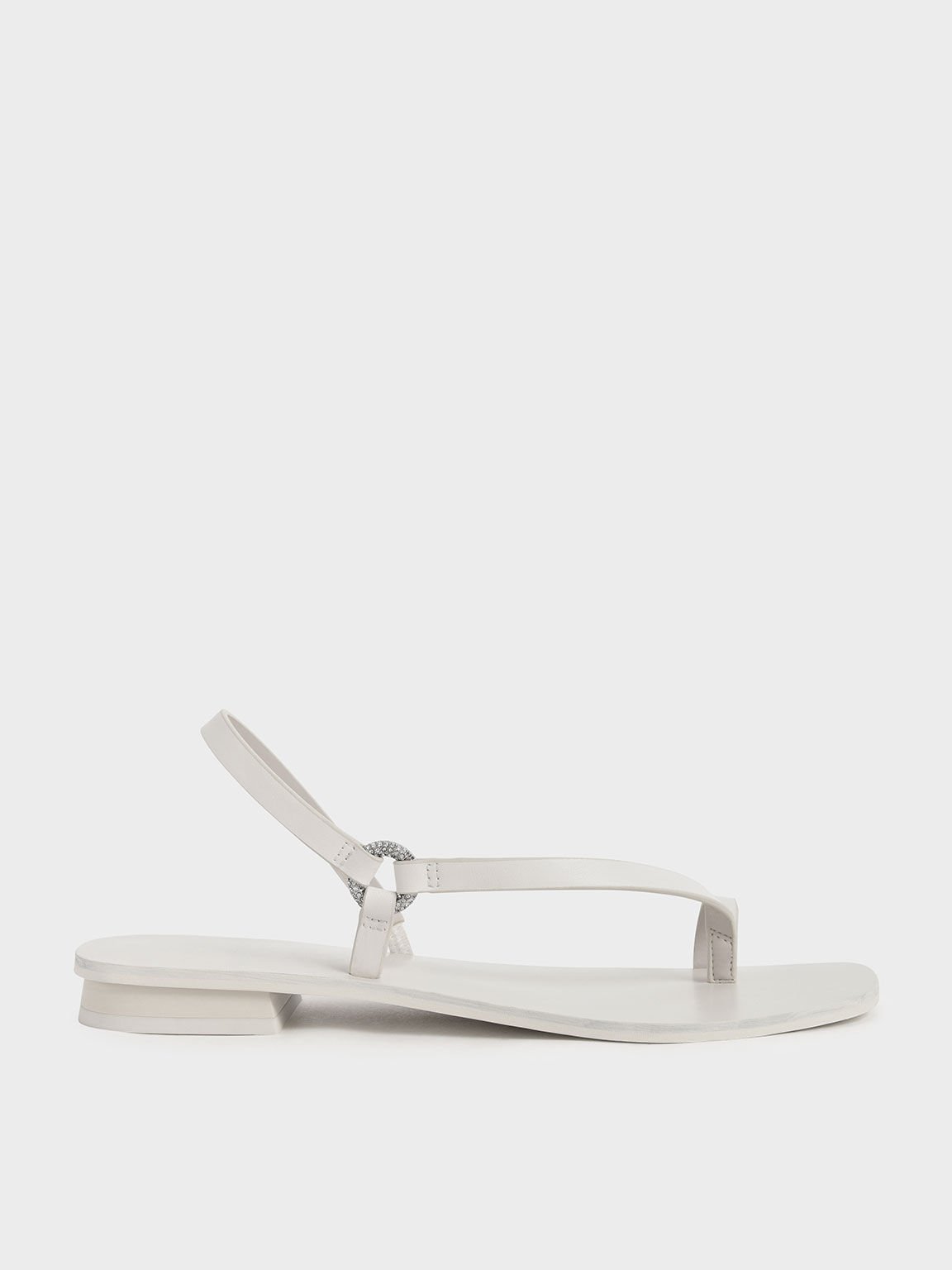 Toe Ring Asymmetric Flat Sandals, Chalk, hi-res