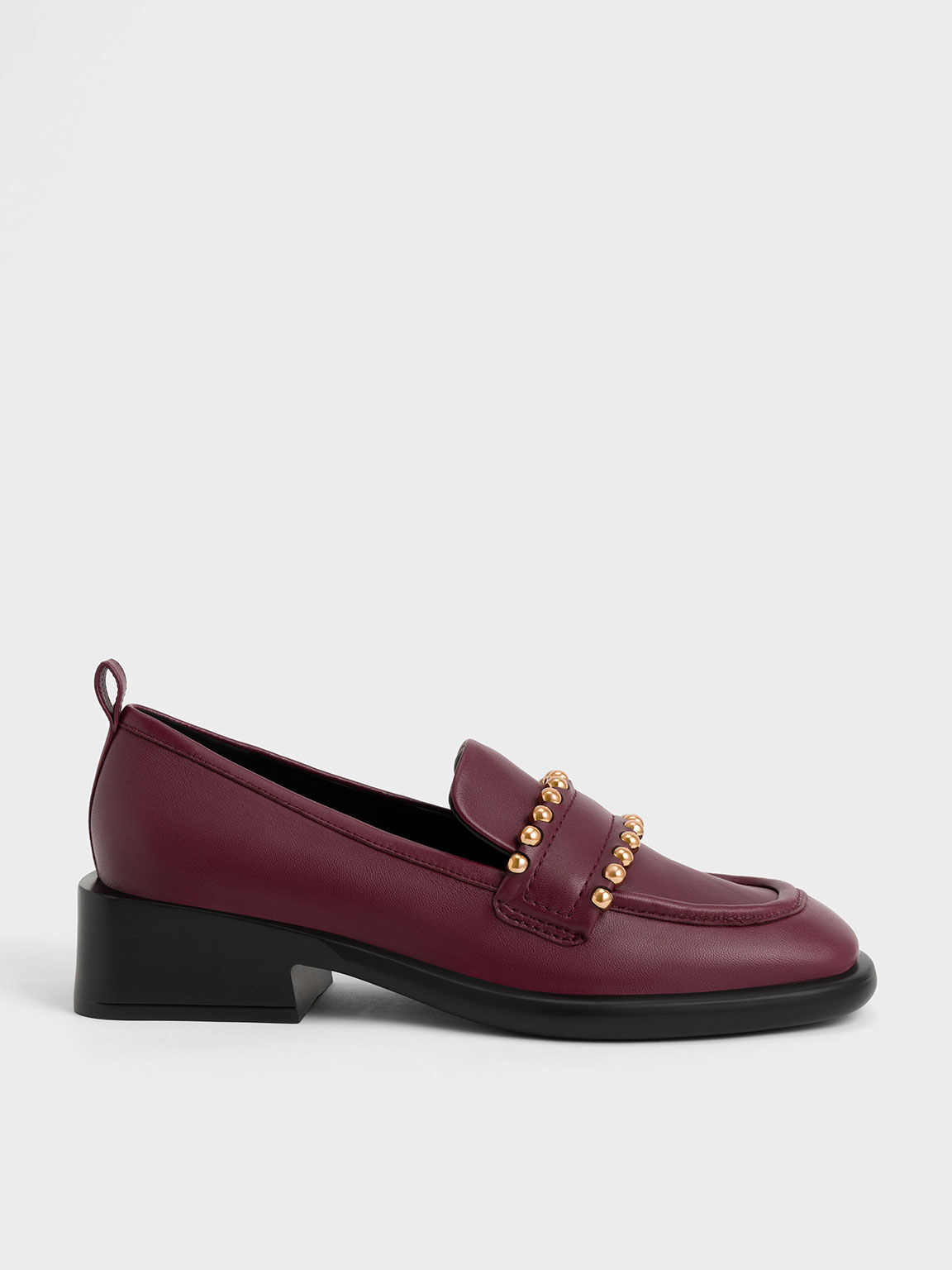 Studded Leather Penny Loafers, Prune, hi-res