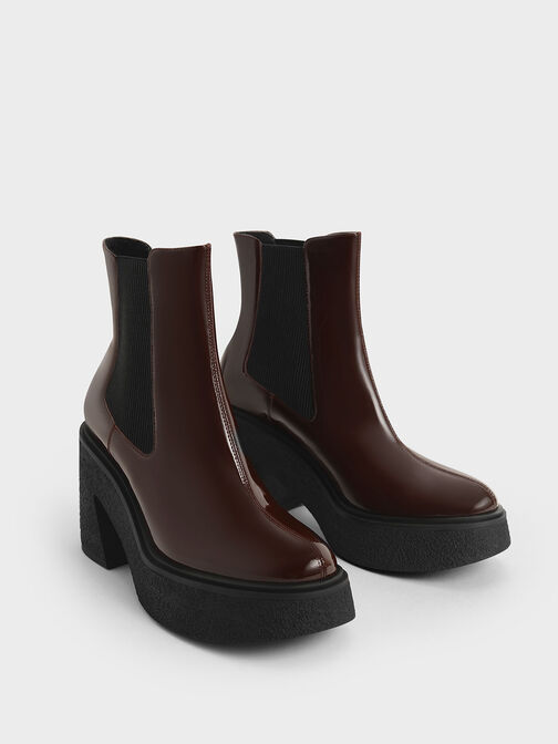 Odette Patent Leather Chelsea Platform Boots, Brown, hi-res