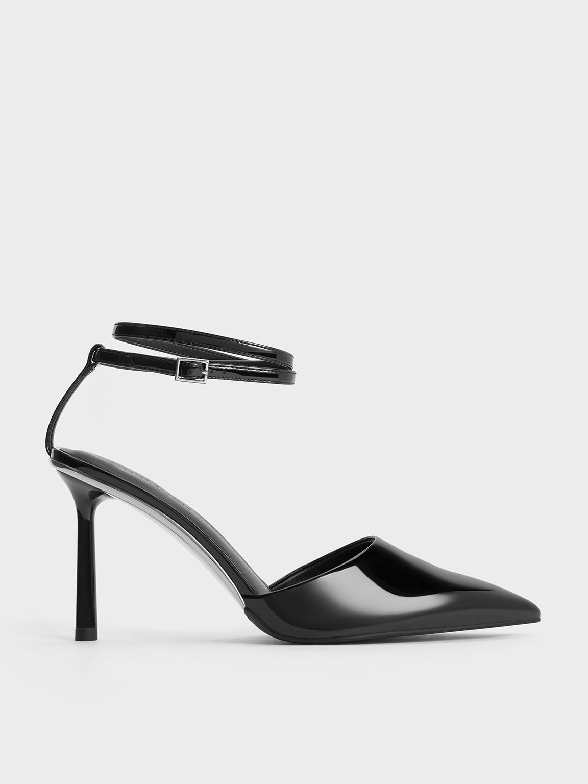 Patent Pointed Toe Ankle Strap Pumps Black Patent