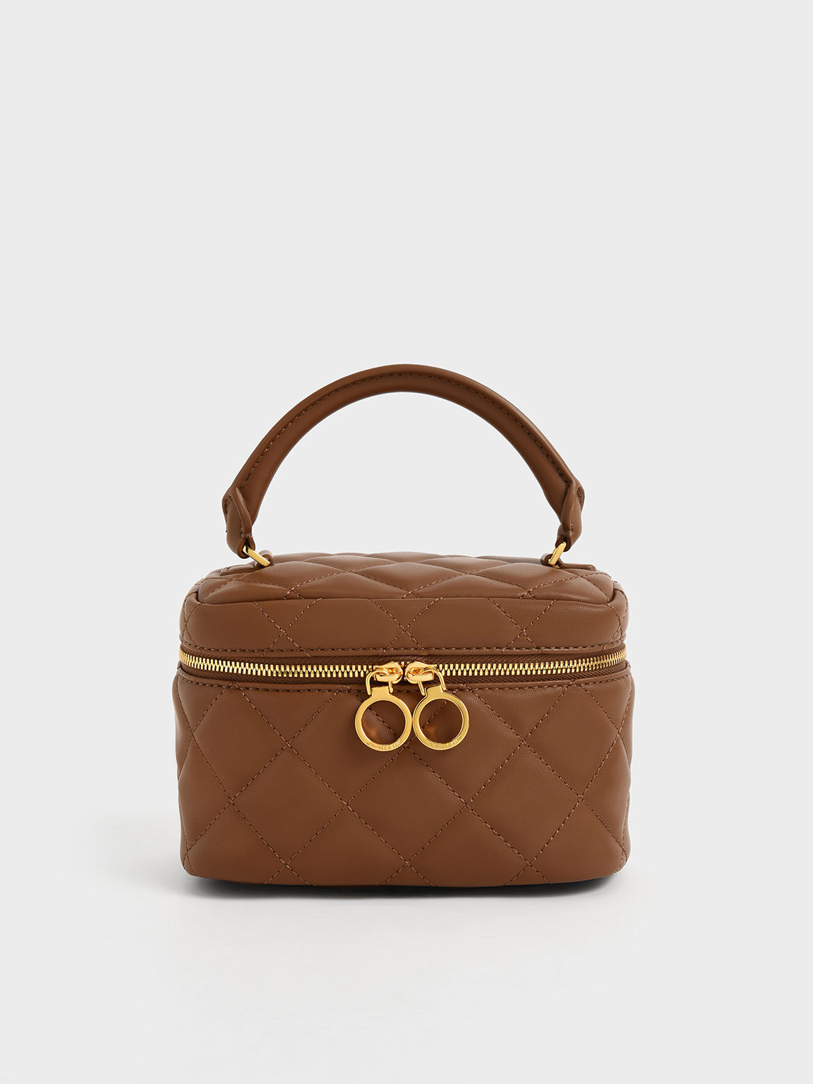 Quilted Two-Way Zip Mini Bag, Chocolate, hi-res