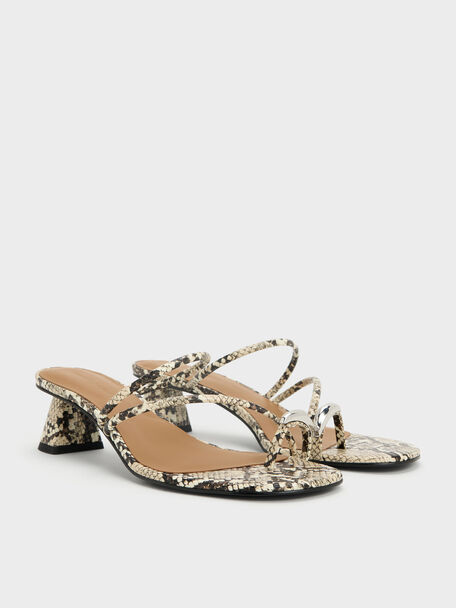 Snake-Print Toe-Ring Strappy Heels, Animal Print Natural, hi-res
